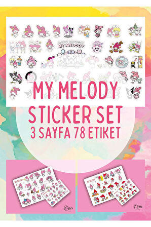 My Melody Sticker Set - 3 Sayfa 78 Adet Etiket