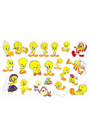 Tweety Sticker Etiket 2 Aynı Sayfa Toplam 42 Adet Etiket (A6)