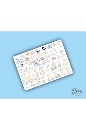 Cinnamoroll Sanrio Hello Kitty Sticker Etiket 1 Sayfa 63 Adet Etiket Bullet Journal Için Uygundur.