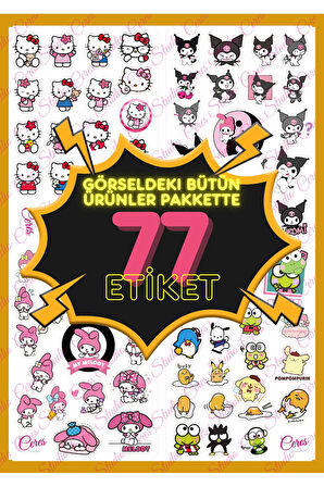 Hello Kitty Ve Arkadaşları Kuromi My Melody Cinnamoroll 77 Etiket Bullet Journal Telefon Sticker