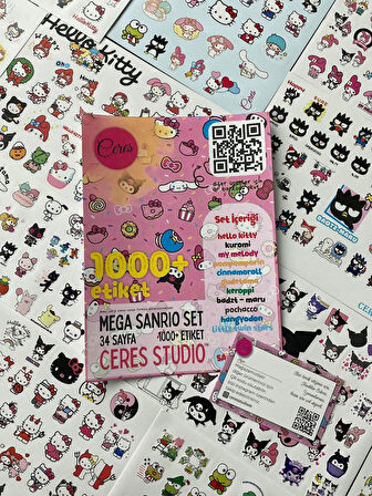 Dev Sanrio Sticker Set Hello Kitty Kuromi 34 Syf 1000+ Planlayıcı Bullet Journal Telefon Etiket