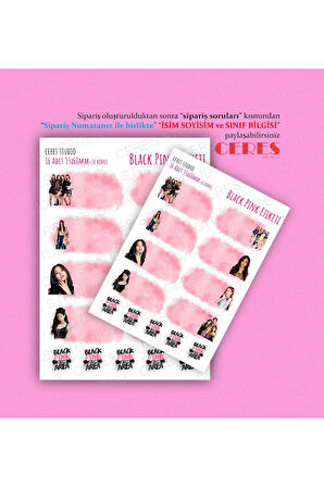 Black Pink Okul Etiketi 16 Adet 35x60mm Etiket + 10 Adet Sticker