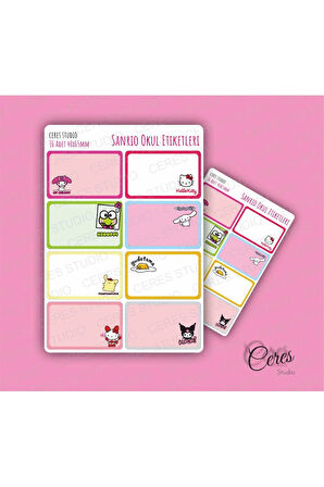 Sanrio Hello Kitty Kuromi Okul Etiketi 16 Adet 40x65mm Etiket