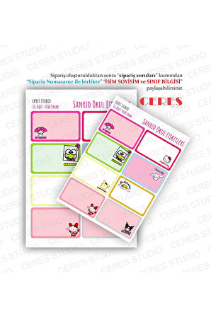 Sanrio Hello Kitty Kuromi Okul Etiketi 16 Adet 40x65mm Etiket