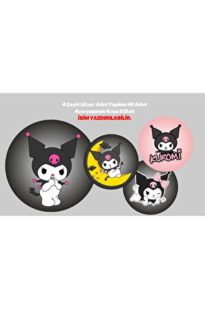 Kuromi Etiket 4 Çeşit Toplam 48 Adet 4cm - Kişiselleştirilebilir - Organizasyon için uygundur.
