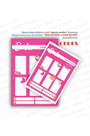 Okul Etiketi 12 Adet 40x60mm 8 Adet 10x60mm Toplam 20 Adet Barbie Temalı Okul Etiketi