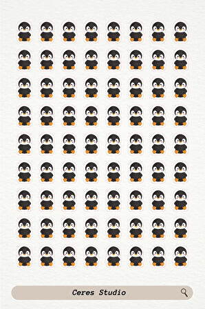 Penguen Pingu Sticker Etiket 3 Sayfa 216 Adet Etiket - Penguen Penguin