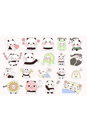 Anime Panda Sticker Etiket 2 Sayfa 32 Adet Etiket - Panda