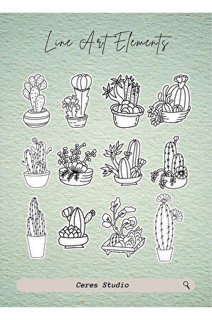 Lineart Elements Flower Çiçek Tema Sticker Etiket 2 Sayfa 35 Adet Etiket