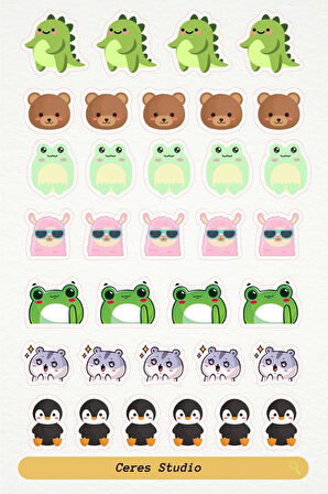 Mini Animal Minik Hayvan Figürleri Tema Sticker Etiket 34 Adet Etiket