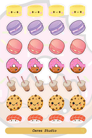 Mini Food Minik Yemek Figürleri Fast Food Tema Sticker Etiket 30 Adet Etiket