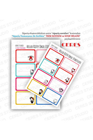 Hello Kitty Okul Etiketi 16 Adet 40x60mm Etiket