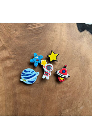 Jibbitz Terlik Süsü 5 Li Set Uzay ,Astronot ,Yıldız, Uzay Aracı Temalı