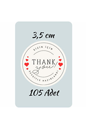 Thank You Sticker Teşekkürler Etiketi Kargo Ambalaj Paketleme 3,5 cm 105 Adet Kuşe Yapışkanlı Parlak