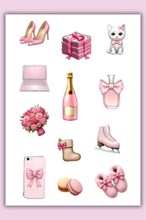 4 Lü Pink Girls Sticker Set Sevimli Pempe Temalı Sticker Set Sticker Set's