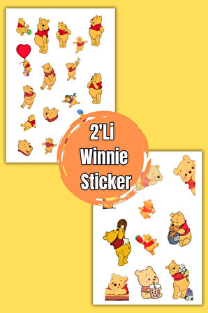 2'Li Winnie The Pooh Sticker Set Telefon Laptop Notebook Tablet Defter Matara Stiker Etiket