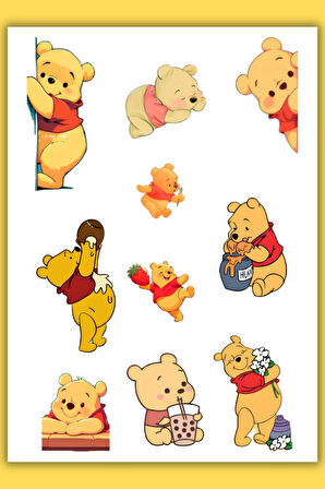 2'Li Winnie The Pooh Sticker Set Telefon Laptop Notebook Tablet Defter Matara Stiker Etiket