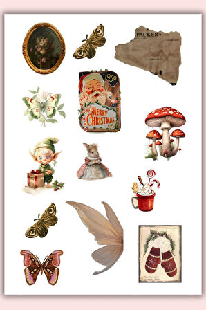 Vintage Sticker Planner Ajanda Bullet Journal Için Uygun Set Yılbaşı Merry Christmas