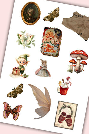 Vintage Sticker Planner Ajanda Bullet Journal Için Uygun Set Yılbaşı Merry Christmas