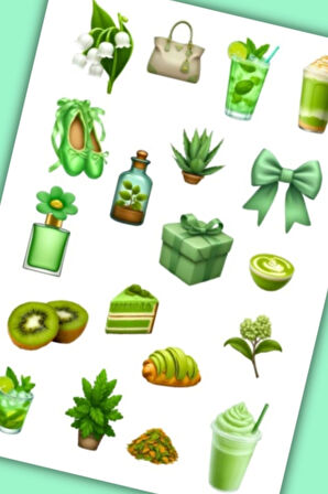 Yeşil Temalı Sticker Planner Ajanda Bullet Journal Için Uygun Set