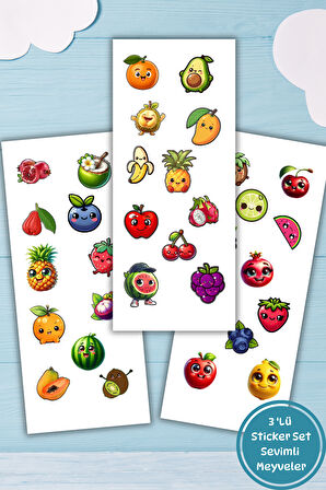 3 ' Lü Sevimli Meyveler Seti Planner/ Ajanda /Bullet Journal / Laptop/Matara/Kulaklık İçin Uygun Set