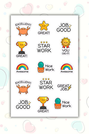 Öğretmen Sticker Seti Öğrenci Ödül/Ödev Stickerı/Motivasyon