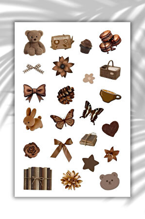 Brown-kahverengi Temalı Sticker Planner/Ajanda/Bullet Journal/Laptop Için Uygun