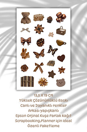 Brown-kahverengi Temalı Sticker Planner/Ajanda/Bullet Journal/Laptop Için Uygun