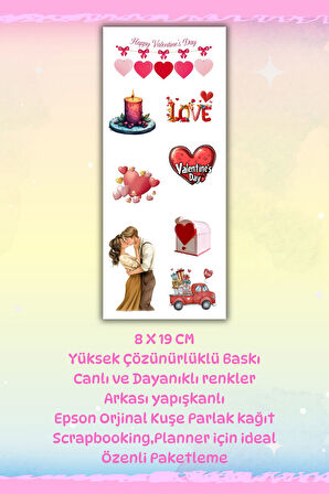 Sevgili,aşk ,sevgililer Günü 3'Lü Sticker Seti Planner Ajanda Bullet Journal Için Uygun Set