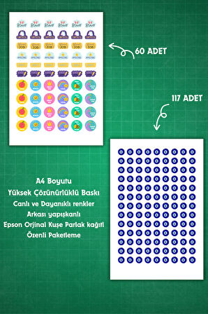 8 Sayfa Öğretmen Sticker Seti Öğrenci/ Ödül/ Ödev Stickerı/Motivasyon/450 den Fazla Etiket