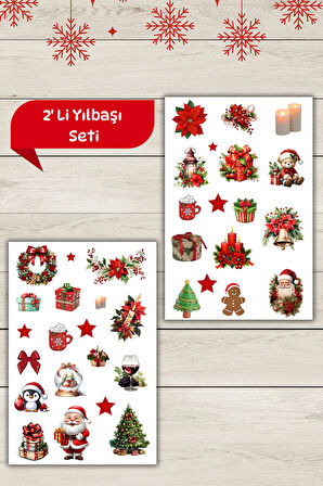 2 'Li Yılbaşı/Yeni Yıl Temalı Sticker-Etiket Bullet Journal/Scrapbook/Ajanda/Defter