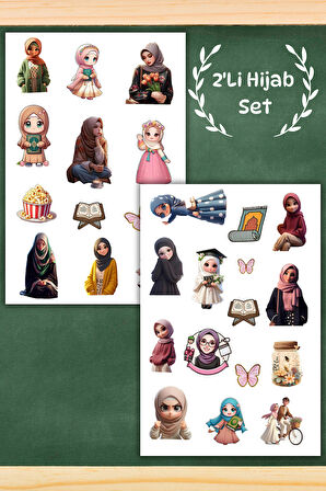 2'li Sevimli Hijab Sticker Seti Planner Ajanda Bullet Journal İçin Uygun Set