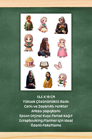 2'li Sevimli Hijab Sticker Seti Planner Ajanda Bullet Journal İçin Uygun Set