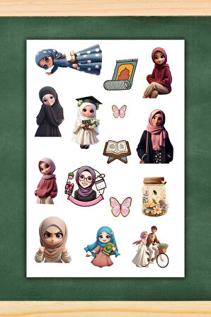 2'li Sevimli Hijab Sticker Seti Planner Ajanda Bullet Journal İçin Uygun Set