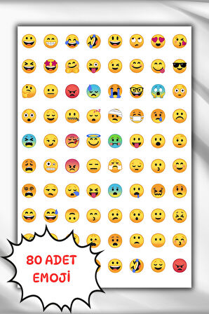 Karışık Emoji, Duygu ve Yüz ifadesi Sticker Seti, 80 adet