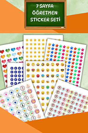7 Sayfa Öğretmen Sticker Seti Öğrenci/ Ödül/ Ödev Stickerı/A4 Boyutu