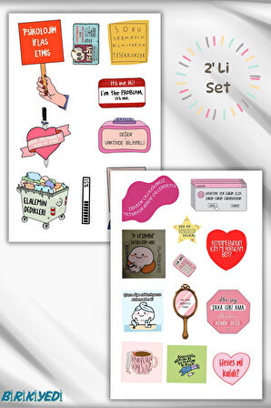 2'Li Motto /Motivasyon/Komik Temalı Ajanda Laptop Tablet Telefon Sticker Seti