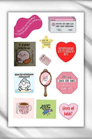 2'Li Motto /Motivasyon/Komik Temalı Ajanda Laptop Tablet Telefon Sticker Seti