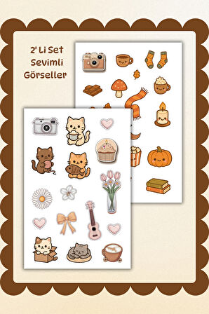 2'Li Sticker Set Sevimli Görseller/Telefon/Ajanda/Defter/Matara/Telefon