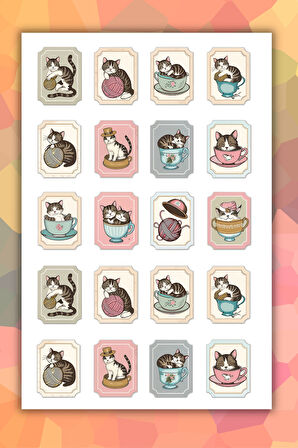 2'li Sevimli Kediler Sticker Seti - Planner Ajanda Bullet Journal Laptop Telefon Için Etiket