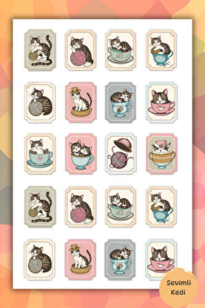 Sevimli Kedi Sticker - Planner /Ajanda /Bullet Journal/Matara/Telefon için Uygun