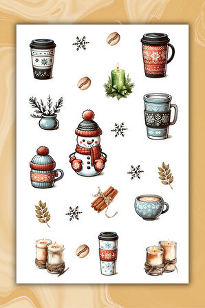 2 'Li Kahve Temalı Sticker Etiket Seti - Coffee Sticker - Laptop Notebook Telefon