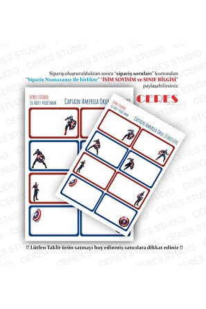 Captain America Okul Etiketi 16 Adet 40x65mm Etiket