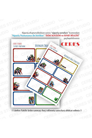 Avengers Marvel Okul Etiketi 16 Adet 40x65mm Etiket