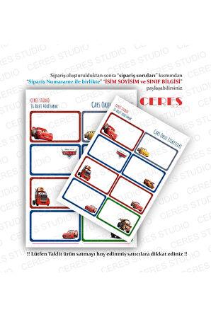 Cars McQueen Okul Etiketi 16 Adet 40x65mm Etiket
