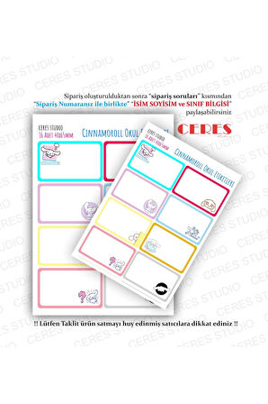 Cinnamoroll Sanrio Okul Etiketi 16 Adet 40x65mm Etiket