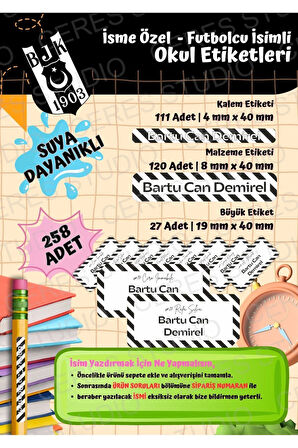 Beşiktaş Taraftar Etiketi Okul Etiketi Defter Etiketi Kalem Etiketi Kişiye Özel Suya Dayanıklı