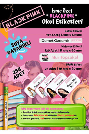 Blackpink Okul Etiketi Defter Etiketi Kalem Etiketi Kişiye Özel Suya Dayanıklı İsim Yazılabilien