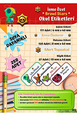 BRAWL STARS Okul Etiketi Defter Etiketi Kalem Etiketi Kişiye Özel Suya Dayanıklı İsim Yazılabilien