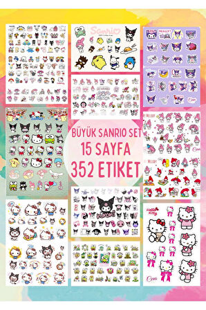 Sanrio Sticker Set Hello Kitty Kuromi 15 Syf 350 Ad. Planlayıcı Bullet Journal Telefon Vb. Etiket